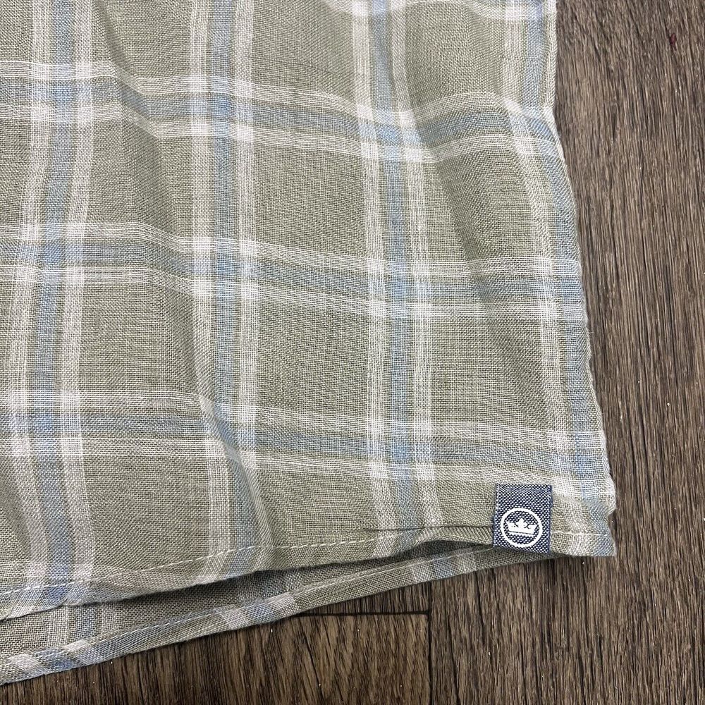 Peter Millar 100% Linen Plaid Button Down Shirt Men's XXL Green Blue Long Sleeve - Picture 6 of 11